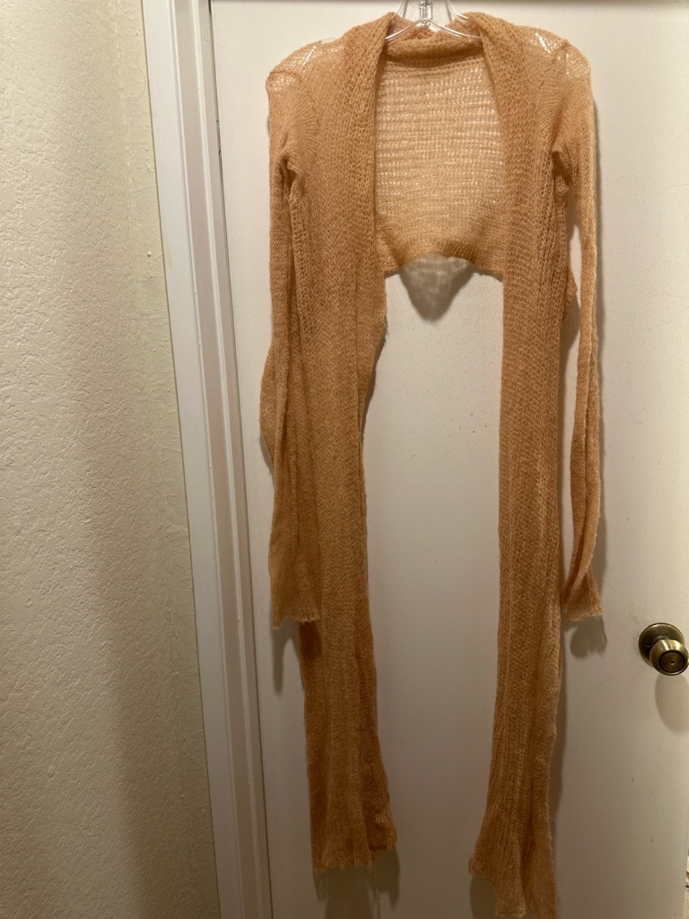 Suss Mohair Blend Open Knit Cardigan - Soft Camel Cropped One Size